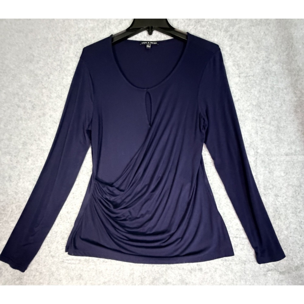 Cable & Gauge Navy‎ Blue Long Sleeve Surplice Top Women's Large
